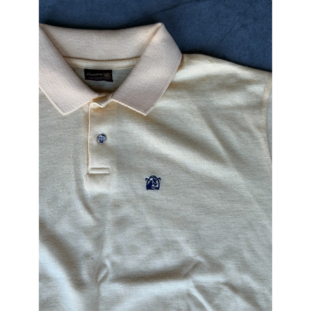 Vtg Mens Sz Large CHAPS by Ralph Lauren Yellow Long Sleeve Polo Shirt - Minor Fl - Picture 3 of 9